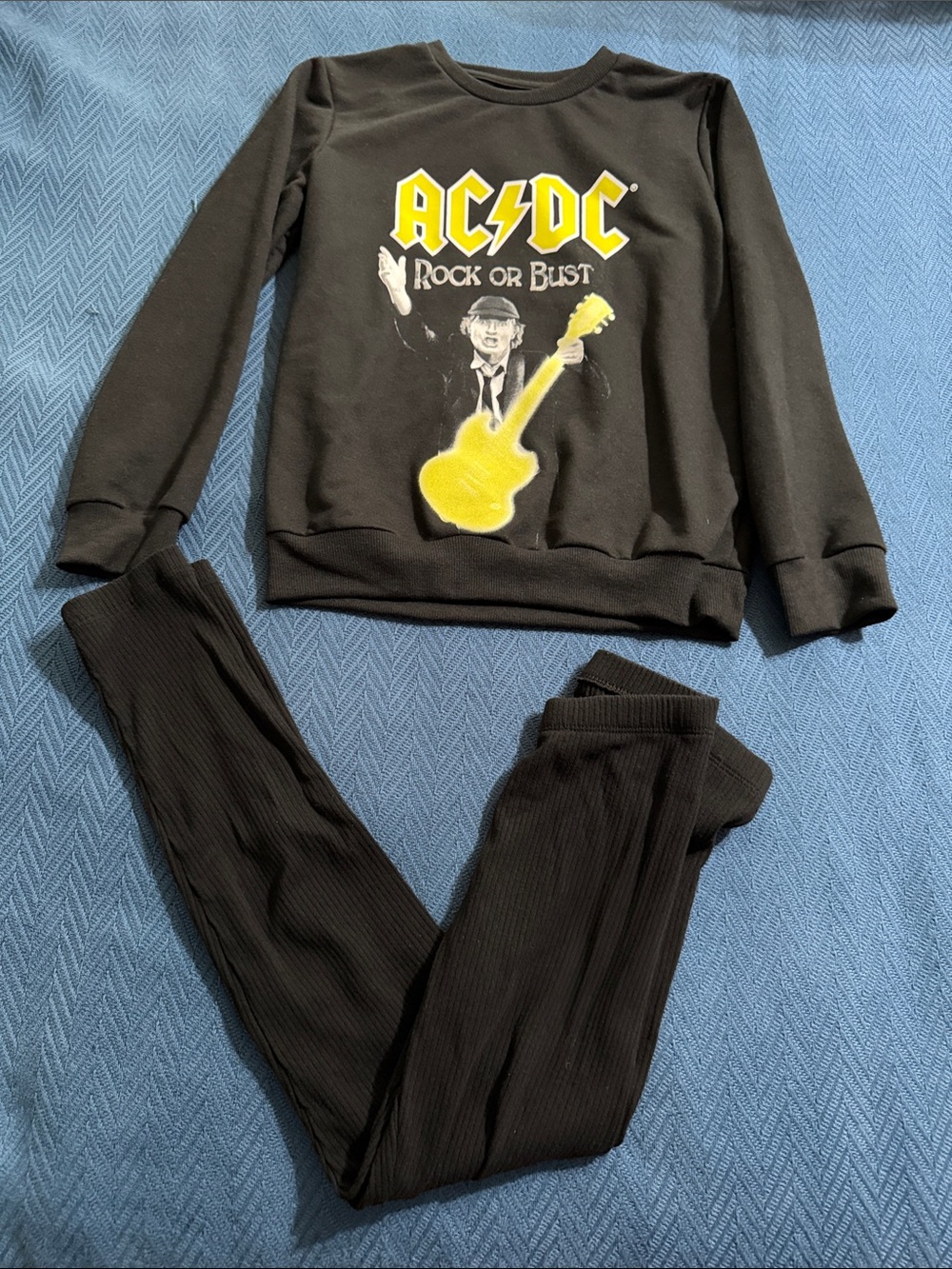 AC/DC Kids Black matching Set with Yellow Guitar Graphic